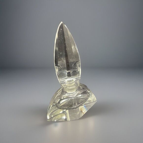 Vintage Hand Cut Art Deco Beveled Lead Crystal Perfume Bottle 5" Stopper Japan - Picture 2 of 11